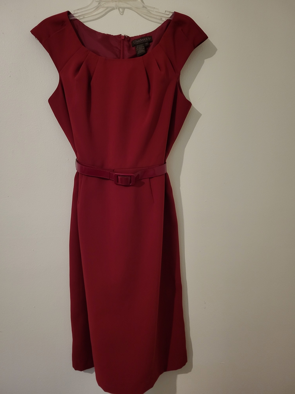 Chadwicks Garnet Red Cap-Sleeve Belted Sheath Dress Career Holiday